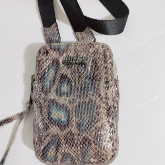 Aimee Kestenberg Iridescent Reptile Pattern Leather Crossbody Phone Bag Purse - Picture 2 of 11